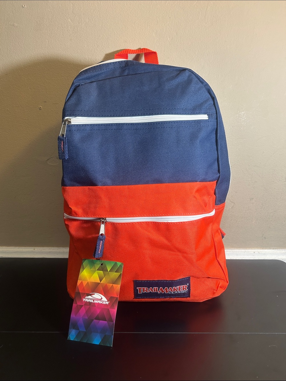 Trail Maker Classic Two-Tone Navy and Orange Backpack School Bag